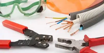 Electrical wiring repair with professional tools and safety equipment in Leo, IN