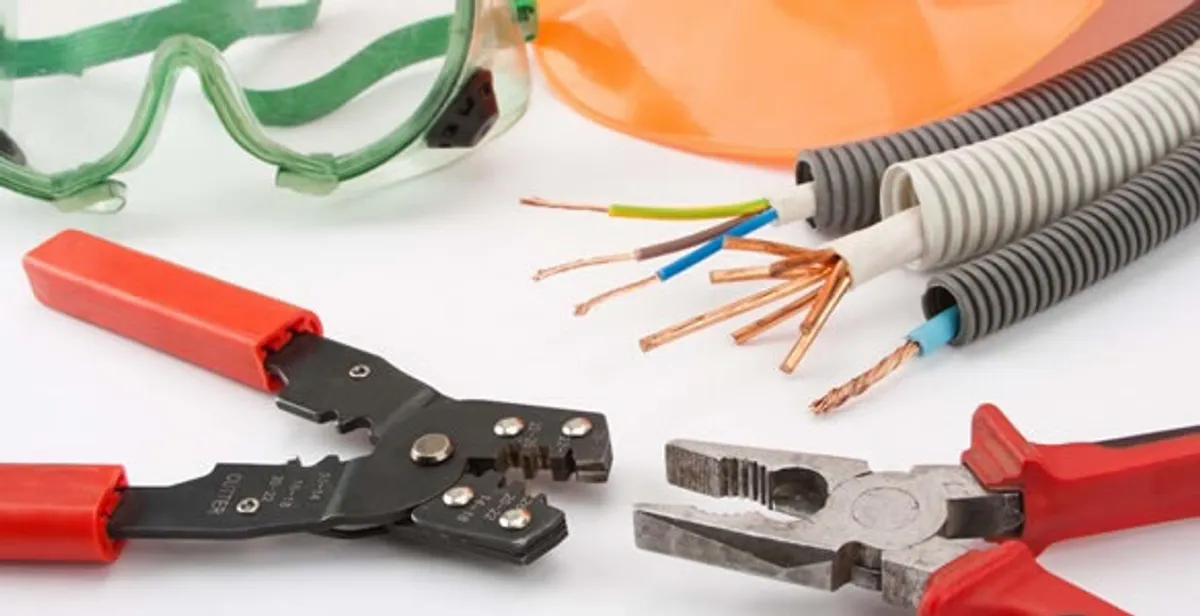 Electrical wiring repair with professional tools and safety equipment in Roanoke, IN